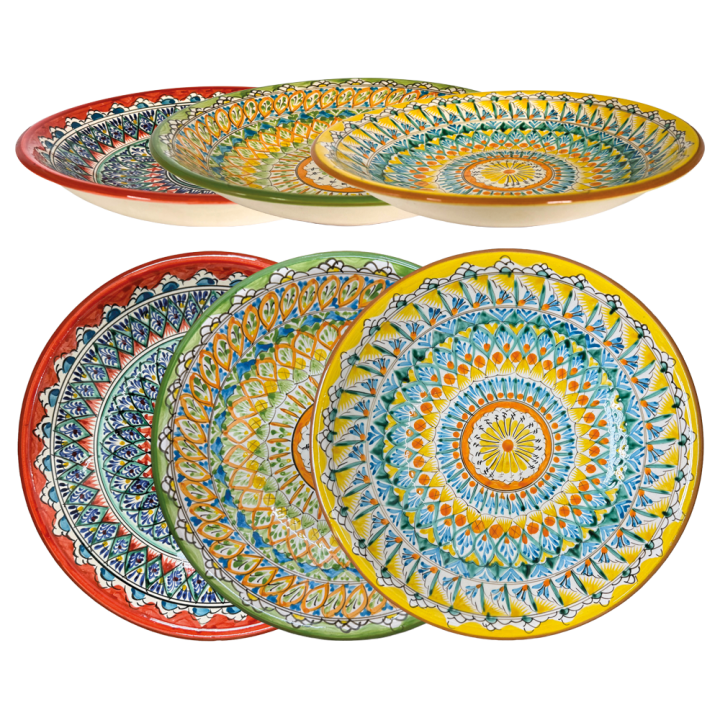 Deep Lagan Mehrob, orange, ceramic, handmade, mixed patterns, Ø 34 cm