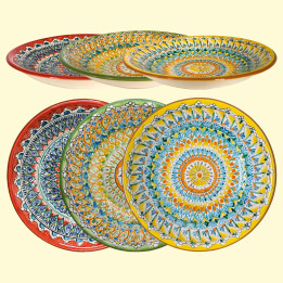 Tiefer Lagan Mehrob, orange, Keramik, handgefertigt, Muster-Mix, Ø 34 cm
