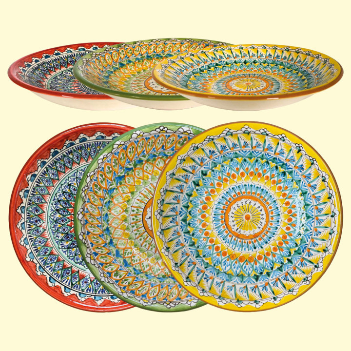 Tiefer Lagan Mehrob, orange, Keramik, handgefertigt, Muster-Mix, Ø 34 cm
