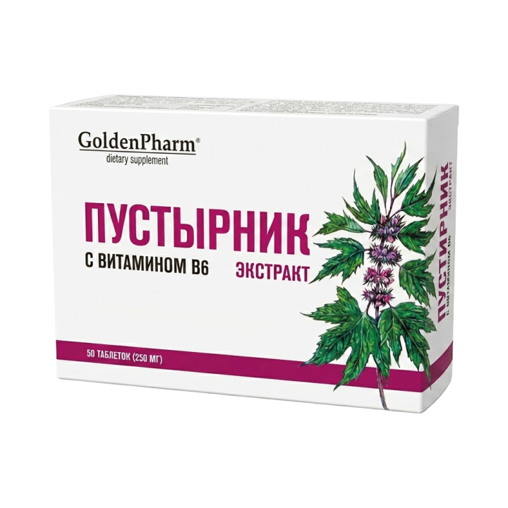 Motherwort Extract with Vitamin B6, 50 Tablets (250 mg)