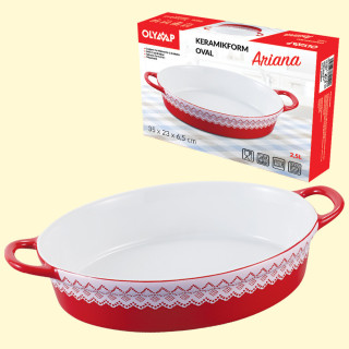 Ceramic baking dish ARIANA 2.5 L, oval, red, 35 x 23 x 6.5 cm