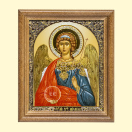 Ikone "Angel Hranitell" Holzumrahmung, Doppelprägung,unter Glas, 11 x 13 cm