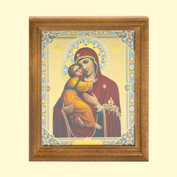 Ikone "Жировицкая БМ" Holzumrahmung, Doppelprägung, 13 x 15 cm