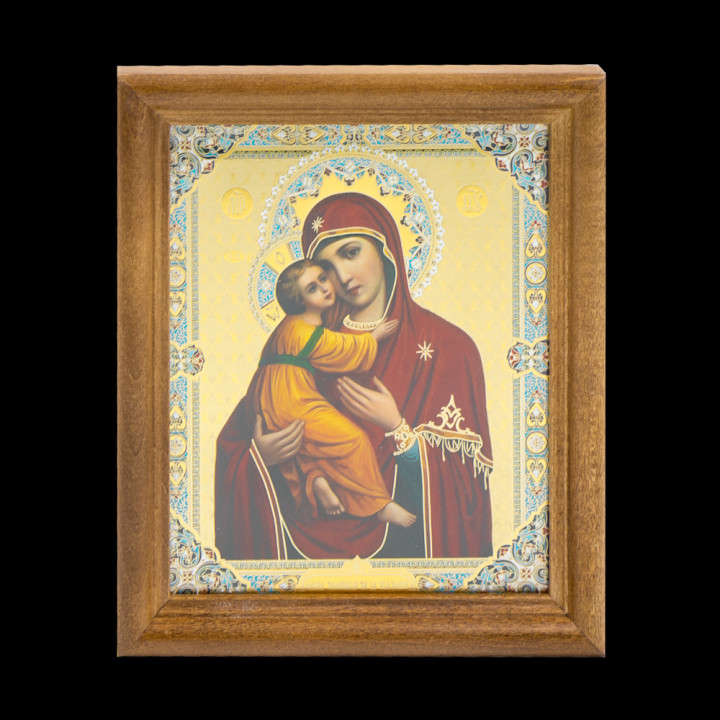 Ikone "Владимирская БМ" Holzumrahmung, Doppelprägung, 11 x 13 cm