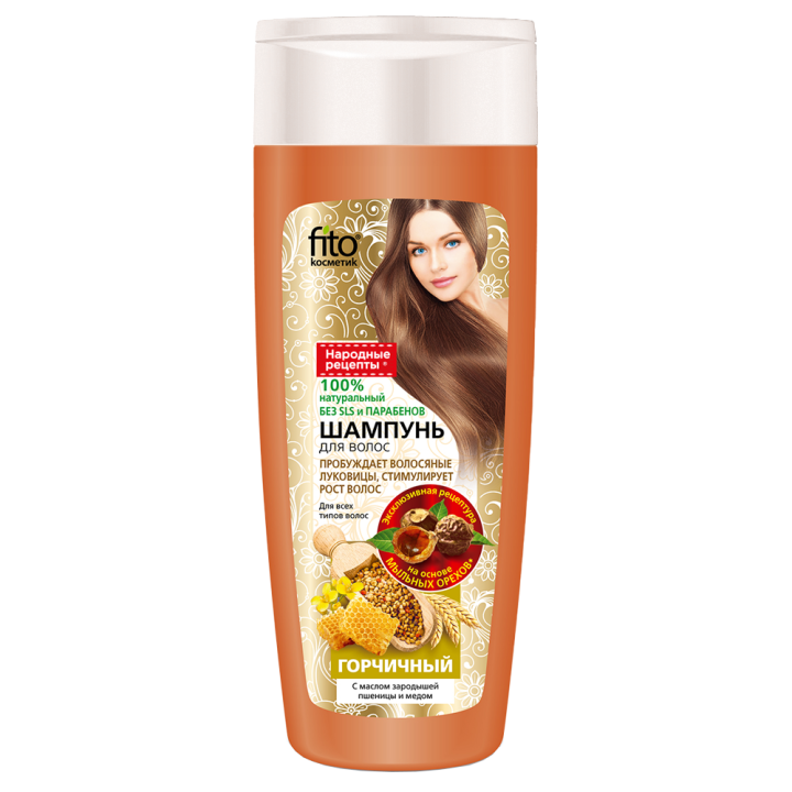 Shampoo for all hair types Mustard with wheat germ oil and honey Folk Recipes 270 ml