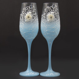 Geschenkset 2 Hochzeitsgläser, blau, 23,5 cm