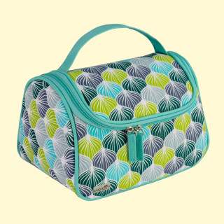 Kosmetiktasche, braun mit Erbsen,