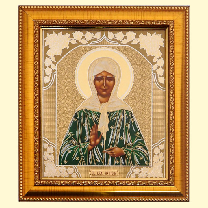Икона "Матрона", в зелёном, в раме, 23 х 20 см