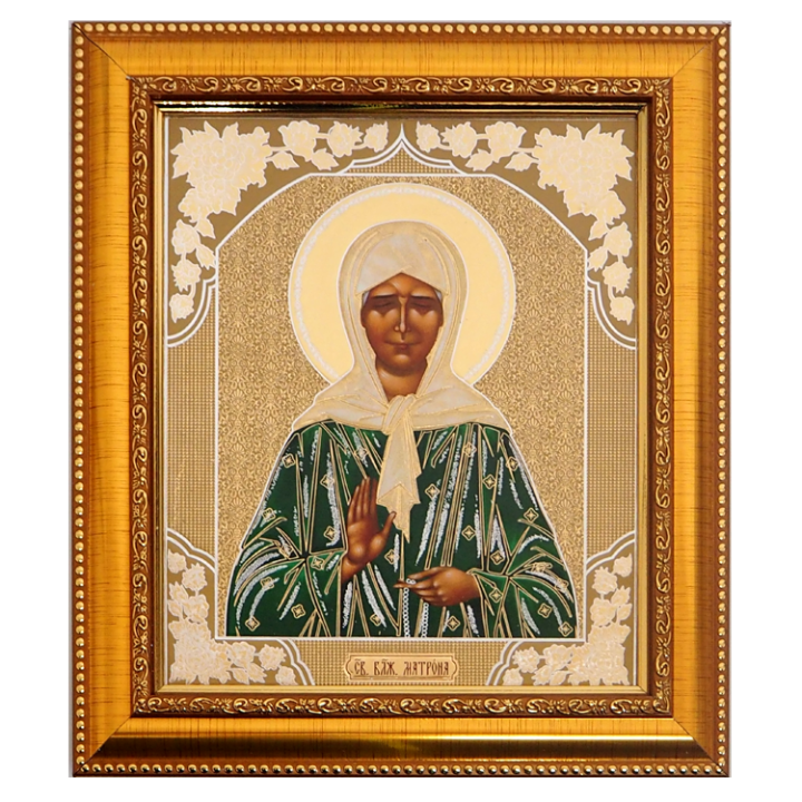 Икона "Матрона", в зелёном, в раме, 23 х 20 см