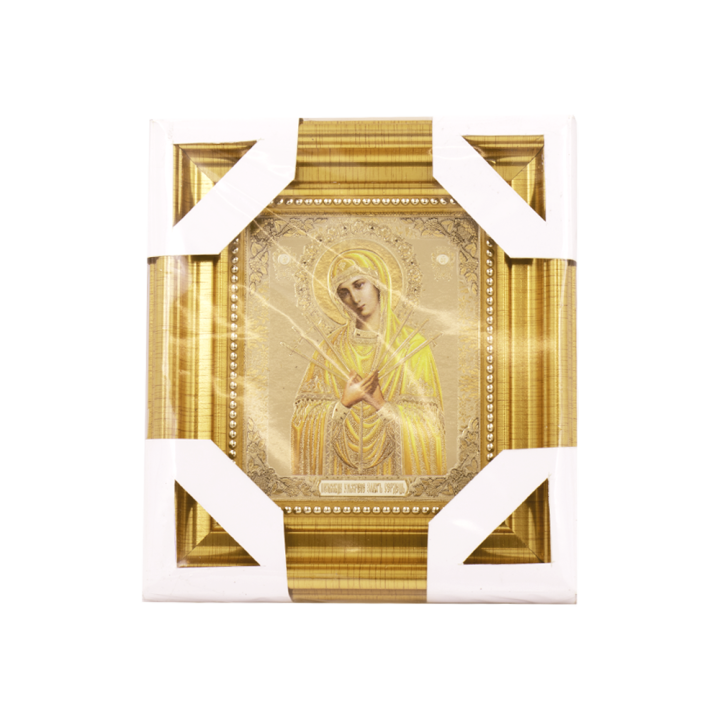 Ikone "Семистрельная" im Rahmen, goldener Prägedruck,  18 х 16 сm