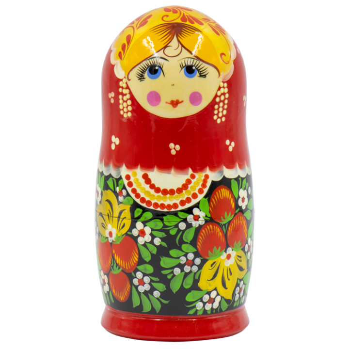 Matrjoschka "Chochloma-Erdbeere" (M5), ca. 18 cm, schwarz