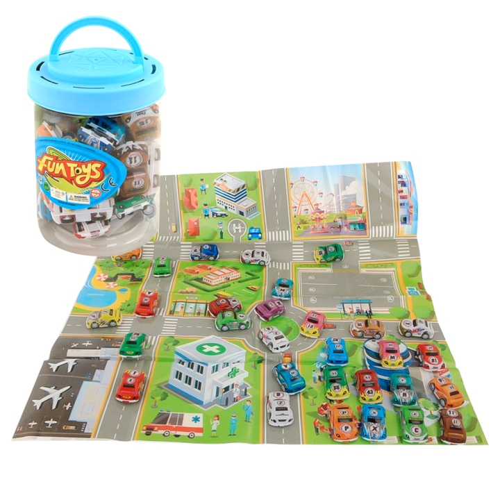 30 машинок+ игровой коврик 59х59см
