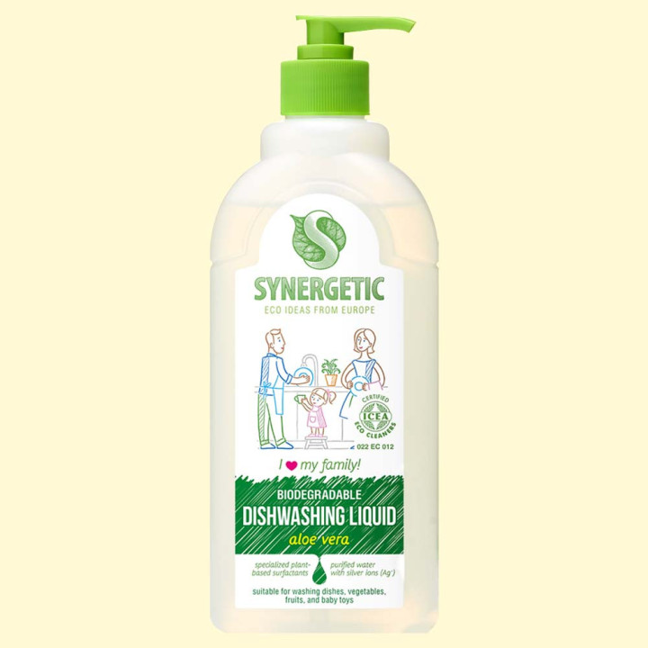 Biologisch Abbaubarer Konzentriertes Spülmittel SYNERGETIC Aloe Vera, 0,5L.