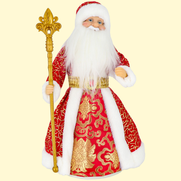 Figure of Santa Claus in red with gold, with a compartment for sweets and gifts, 40 cm