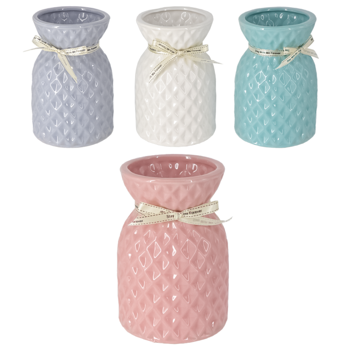 Geprägte Keramikvase mit Zierband 18 x 12 x cm, 4 Farben