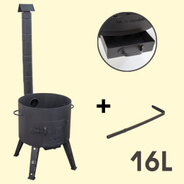 Cauldron with collapsible chimney for 16 l cauldron, 2 mm steel, Ø 438 mm, 136 cm