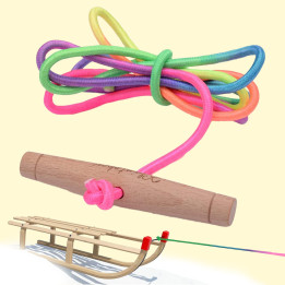 Kleintobel Schlittenleine mit Griff extra lang 180 cm Regenbogen Farbe