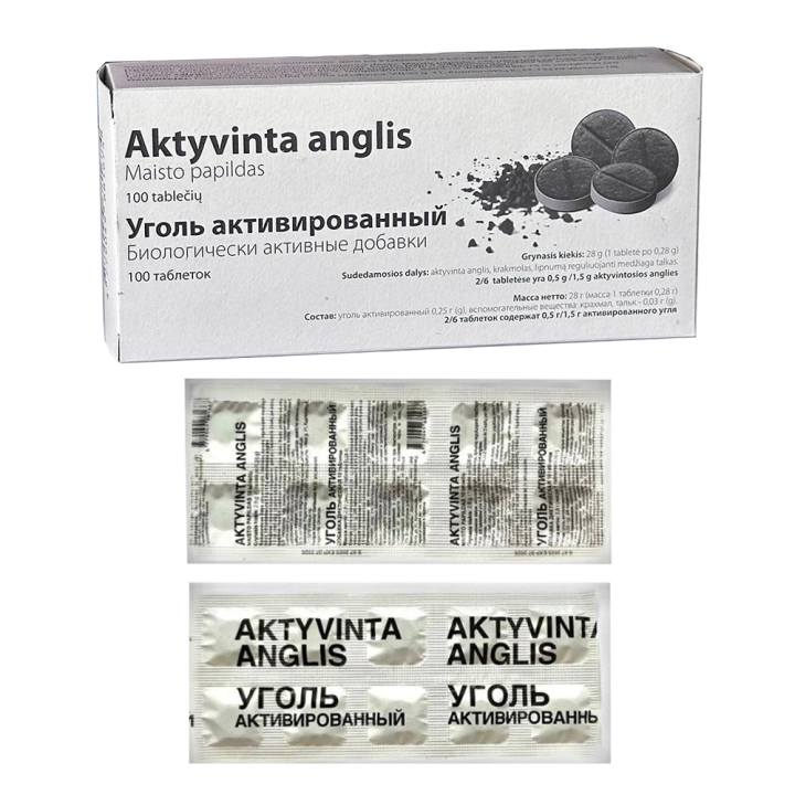 Aktivkohle, Lebensmittelzusatzstoff 100 Tabletten x 0,28 g