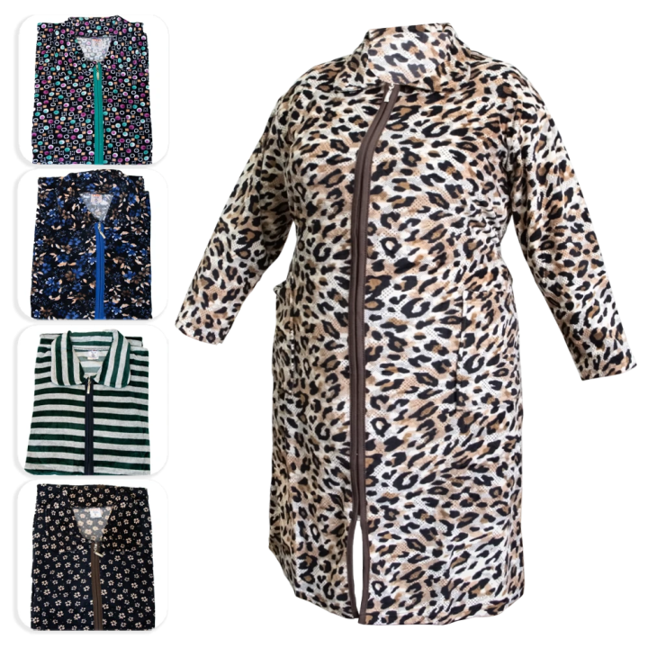 Hausmantel mit Reißverschluss, versch. designs, 100% Baumwolle, 12XL, 13XL, 14XL