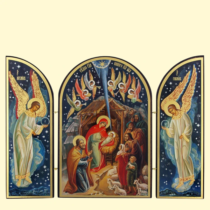 Икона - Складень Рождество Христово №2, тройная, 18 x 24 см, дерево, двойное тиснение