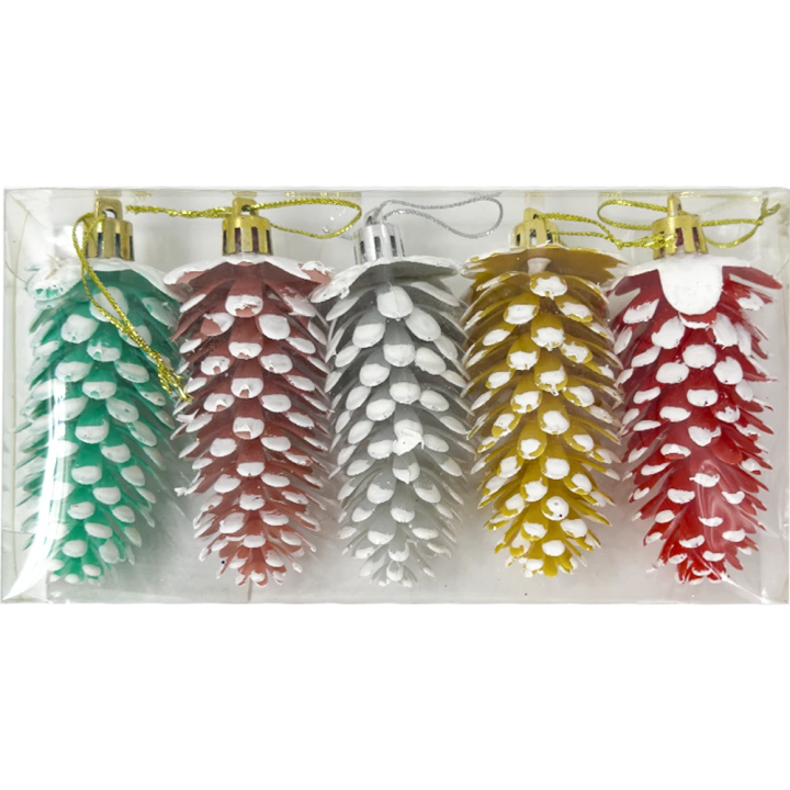 Christmas tree ornaments 5-piece set of pine cones, 9 cm