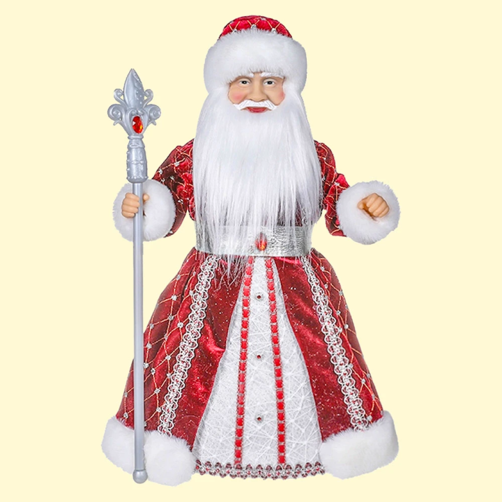Father Christmas figure in red and white with silver, with a compartment for sweets and gifts, 40 cm