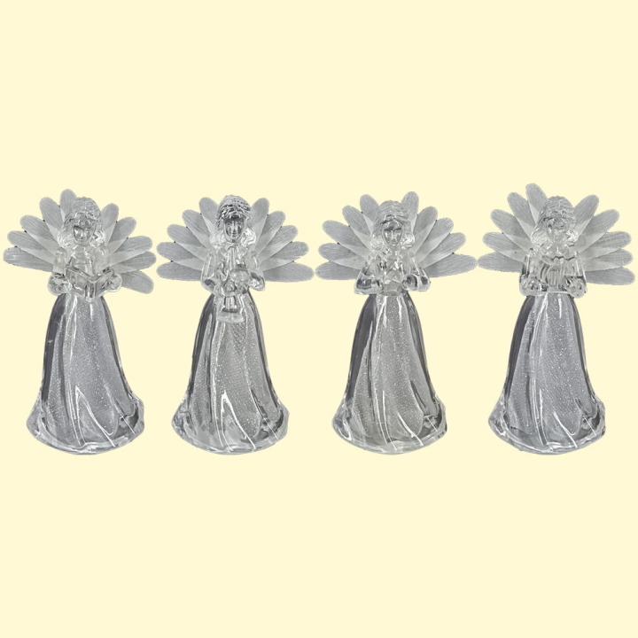 Set of Statuettes luminous 12 Angels in 4 versions, change colors and glowing wings, made of acrylic, 10 cm