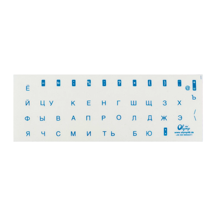 Russian keyboard stickers, blue letters, transparent background