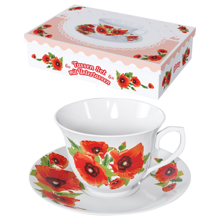 Чайный сервиз Маки 12 частей, 6 чашек + 6 блюдец