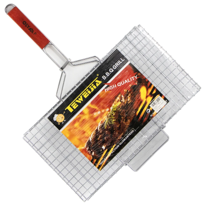 Grill-Gitter aus Edelstahl mit Holzgriff, 46 x 26 x 60 cm