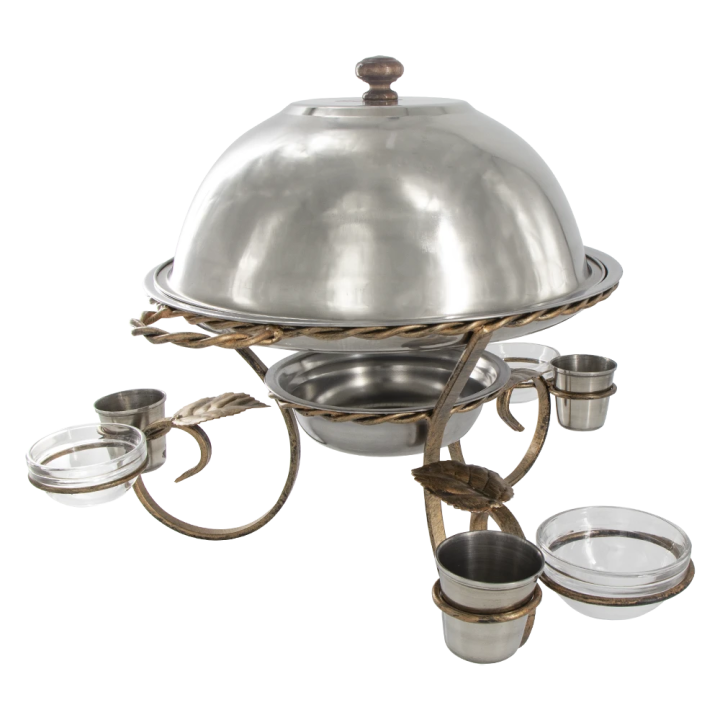 Sadzh-Set - Schaschlikwärmer mit 3 Soßenschüsseln und 3 Edelstahlbechern, 28 cm