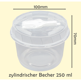 Set of disposable cylindrical cups with lid Ø95 mm and spoon, 250 ml, 50 pieces