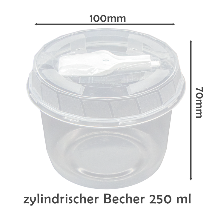 Set of disposable cylindrical cups with lid Ø95 mm and spoon, 250 ml, 50 pieces