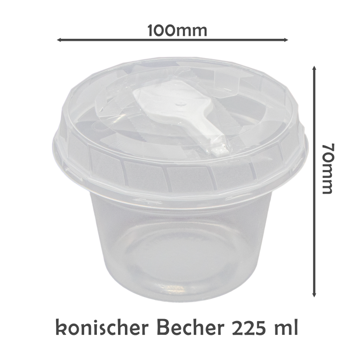 Einweg Feinkostbecher Set Becher mit Deckel Ø95mm und Löffel, 225ml, 50St Nicht für Internetverkauf