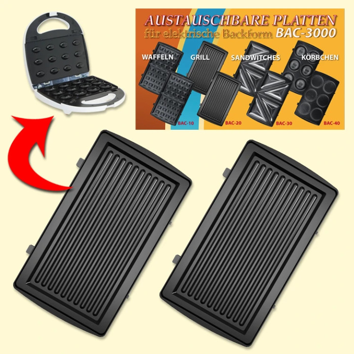 Aufsatzplatten BAC-20 für den elektrischen Backautomat Nussbäcker BAC-3000 - GRILL