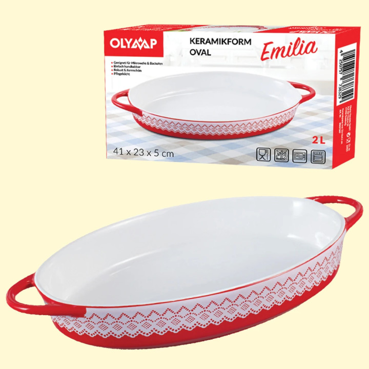 Auflaufform aus Keramik 2 L EMILIA oval, rot, 41 x 23 x 5 cm