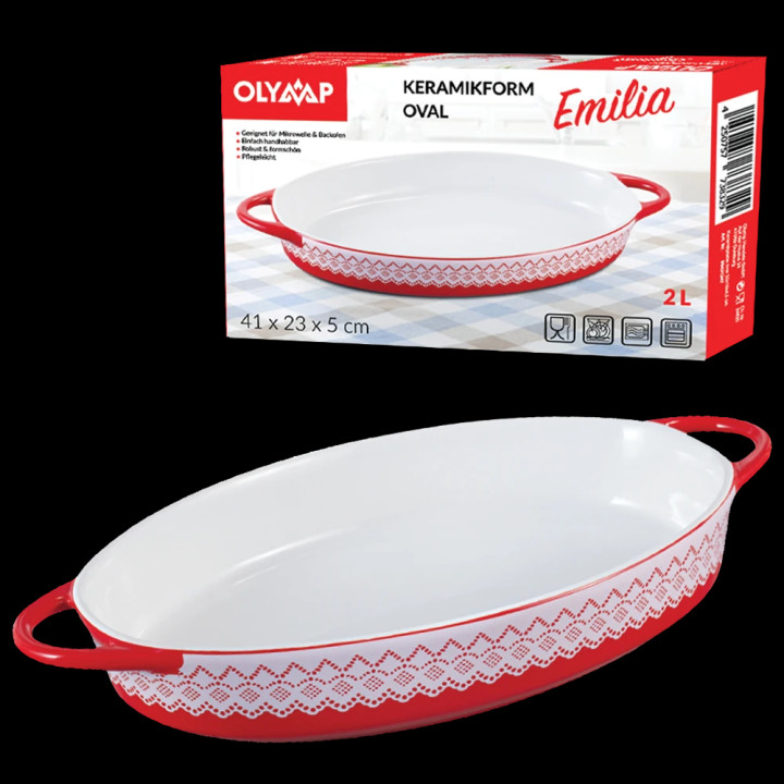 Auflaufform aus Keramik 2 L EMILIA oval, rot, 41 x 23 x 5 cm