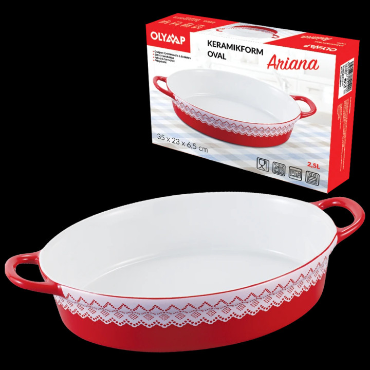 Ceramic baking dish ARIANA 2.5 L, oval, red, 35 x 23 x 6.5 cm