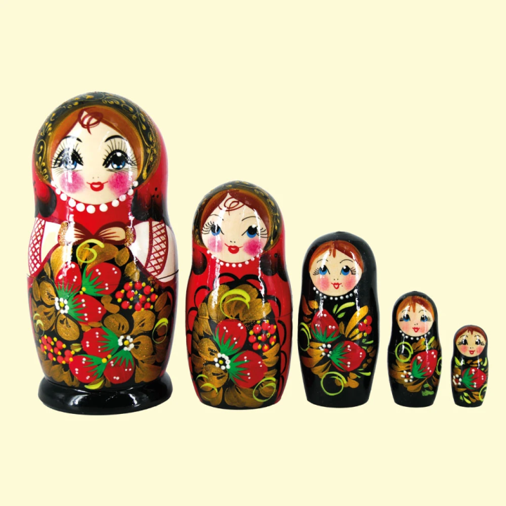 Matryoshka Khokhloma Black Strawberry M5 18 cm