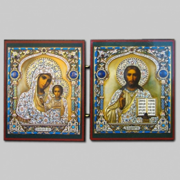 Икона - Складень двойная, 15x22 см, дерево, двойное тиснение