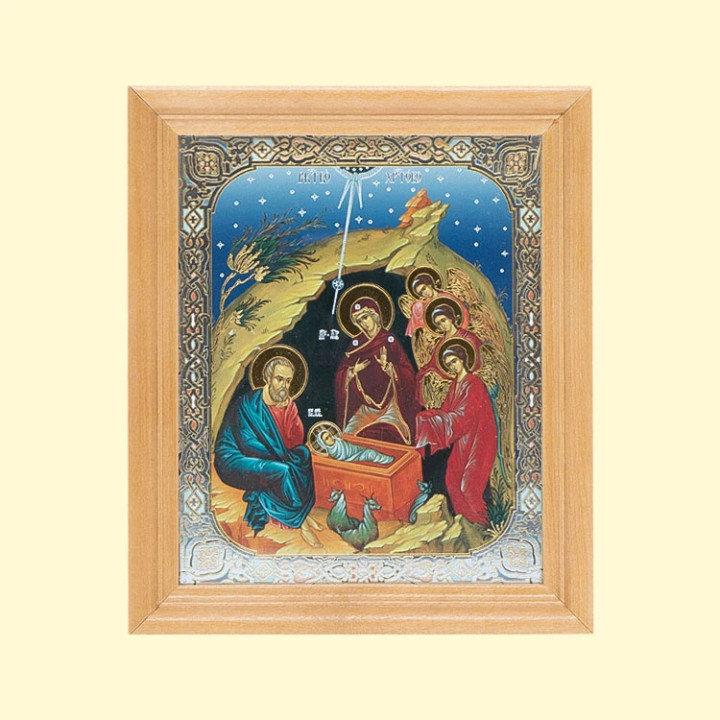 Ikone Geburt Christi N 30 Holzumrahmung, unter Glas, 11x13 cm