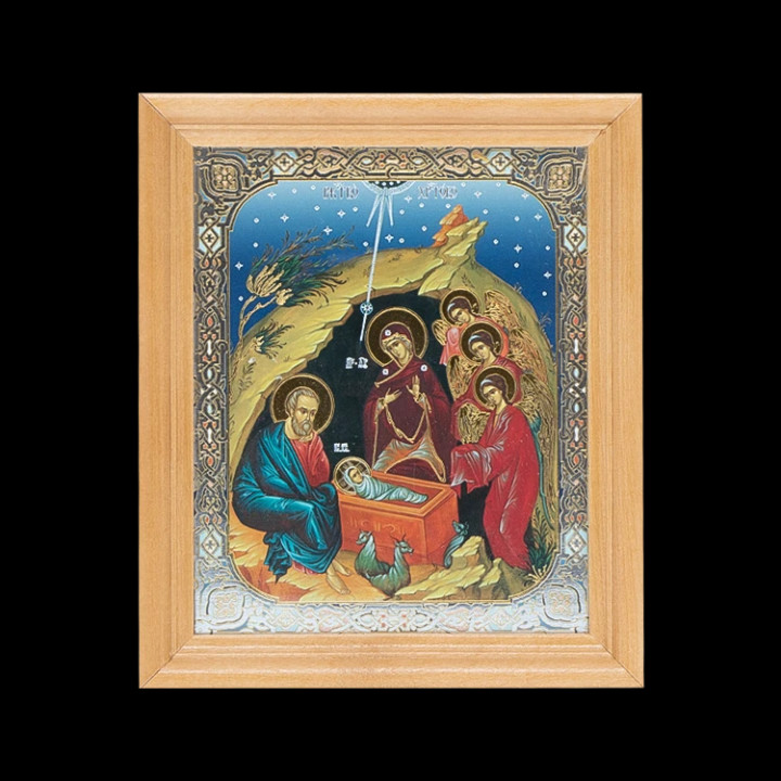 Ikone Geburt Christi N 30 Holzumrahmung, unter Glas, 11x13 cm