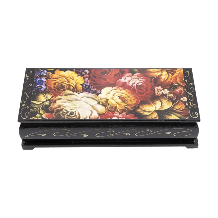 Schatulle Zhostovo, rote Blumen, ca.17,5 x 3,5 x 8,5 cm *