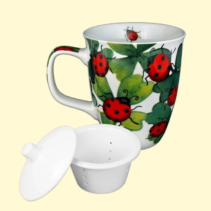 6-tlg. Porzellan-Set Marienkäfer, 4 Tassen je 400 ml und 2 Teesiebe