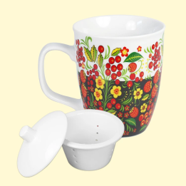 6-tlg. Porzellan-Set Chochloma, 4 Tassen je 400 ml und 2 Teesiebe