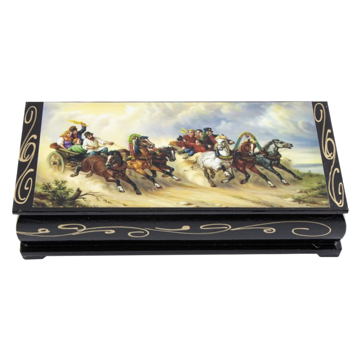 Box Летние гонки, Simple Border Pattern, Lacquer Miniature, 17,5 x 3,5 x 8,5 cm