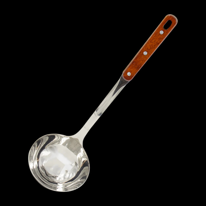 Ladle made of stainless steel with a wooden handle, 34.5 cm