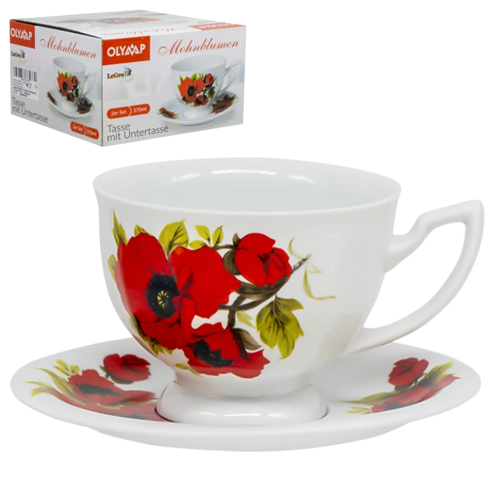 Teeset Kaiserlich, Design Mohnblumen, 1 Tasse 370 ml + 1 Untertasse