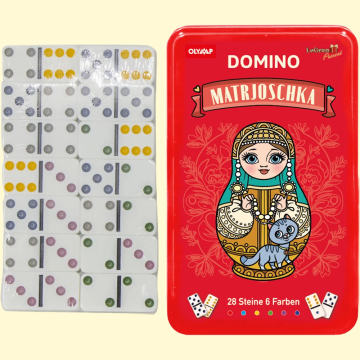 Domino-Spiel Im Metallbox Matröschka 19,5 x 12 x 3,5 cm