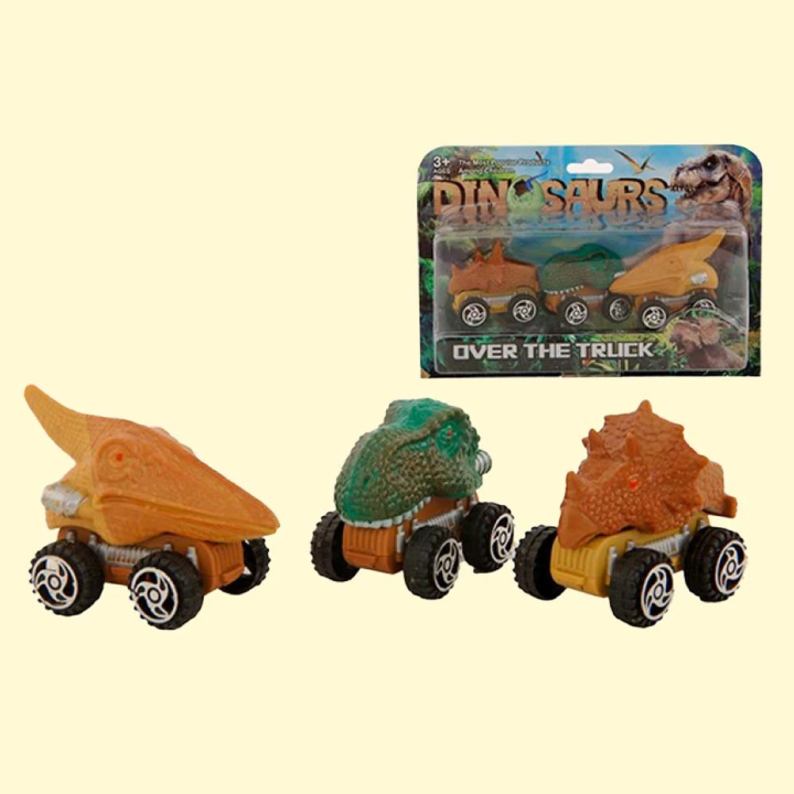 Dino Autos 3 Stück, zurückziehen, 6-8 cm